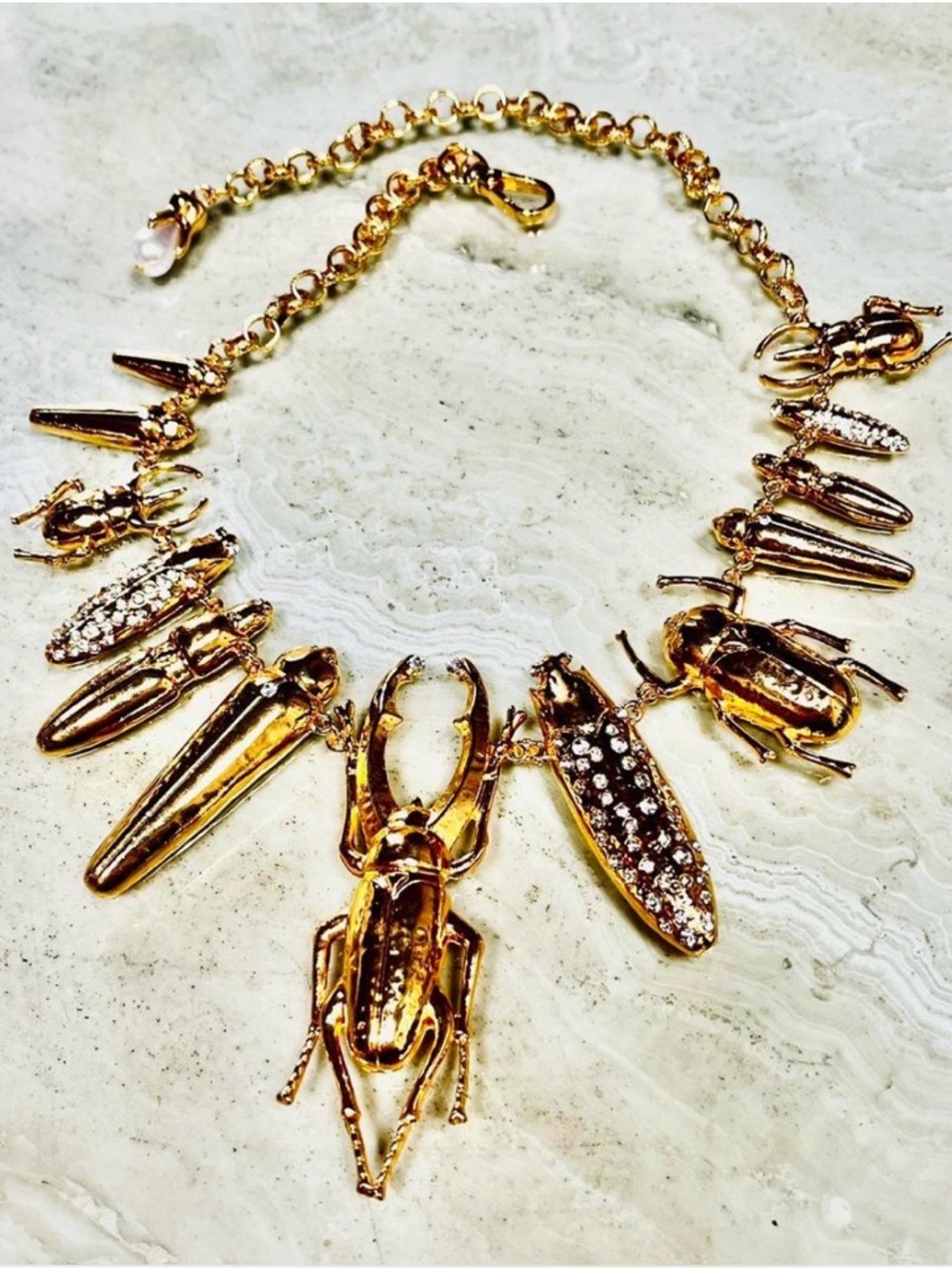 Gold Beetle Charm Schiaparelli inspired Statement Necklace